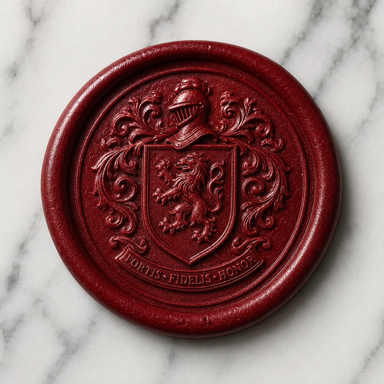 Cachet à cire avec empreinte de blason héraldique