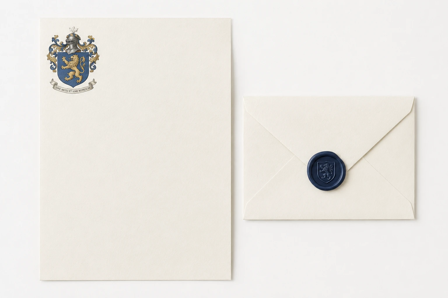 Blason sur papier à lettres et enveloppe cachetée
